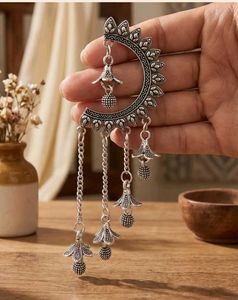Traditional oxidised Moon shape jhumka