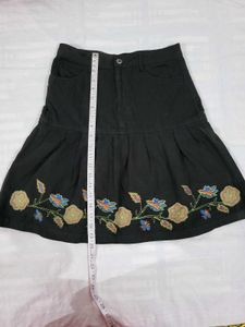 Embroidered Black Mini Skirt