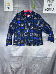 Vintage Geometric Print Button-Up Blouse
