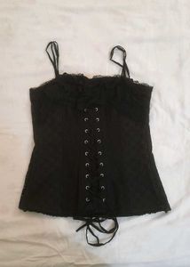 Black Designer Lace Up Corset Top