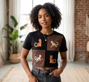 Cute Cat Patchwork Crop Top🐈