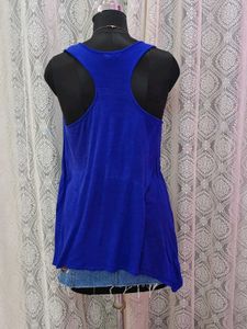 Blue Sleeveless Button-Down Top