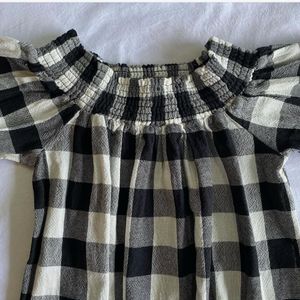 Checkered Off-Shoulder Tassel Top