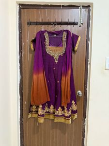 Purple Anarkali Suit (top, Bottom And Chinni)