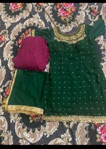 Elegant Green & Gold Embroidered Pakistani Suit