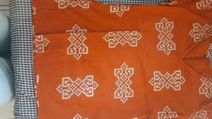 Orange Kurta with White Geometric Print