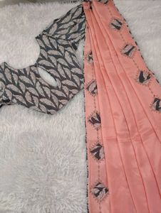 Elegant Peach Saree with Printed Designer Blouse