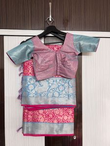 Stunning Pink &amp; Silver Silk Saree