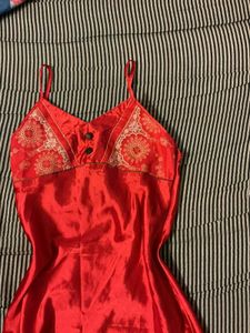 Satin Red  Lace Trim Dress