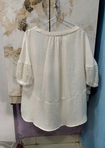 Elegant White Blouse w/ Crochet Sleeves