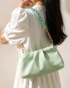 Mint Green Ruched Chain Shoulder Bag