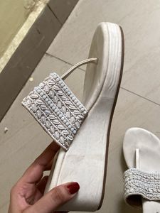 Beaded White Flat Sandals