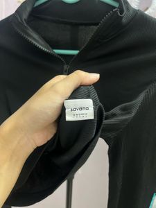 Black Mock Neck Zipper Top(S)