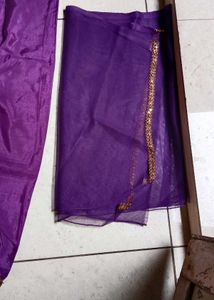 Elegant White &amp; Purple Anarkali Suit