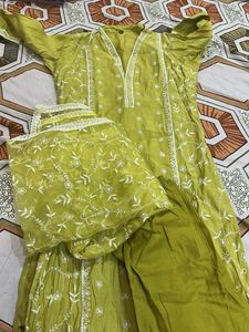 Lime Green Embroidered Kurta Set