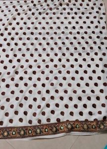 Elegant White Saree with Brown Motifs