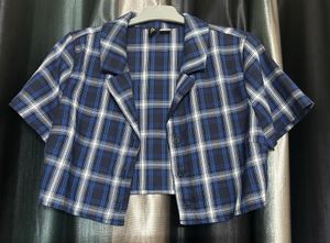 Blue Plaid Cropped Shirt
