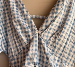 Blue Gingham Maxi Dress with Back Tie