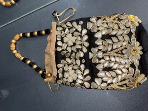Embellished Black potli Bag goti patta work