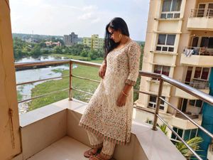 Elegant Printed Kurta Only Cream And Golden Colour
