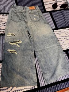 Distressed Wide-Leg Jeans