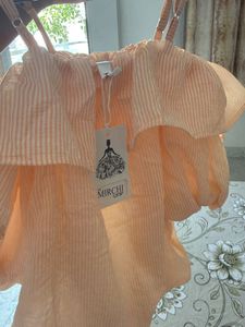 Cute Ruffled Peach Striped Top