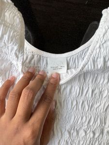 Zara White Smocked Peplum Tank Top