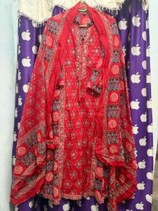 Vibrant Red Ethnic Kurta Set with Dupatta