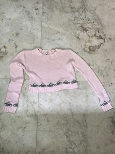 Pink Cropped Sweater with Cute Pattern