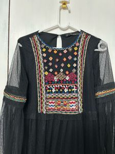 Boho Embroidered Black Dress