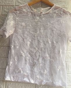 Sheer White Embroidered Top