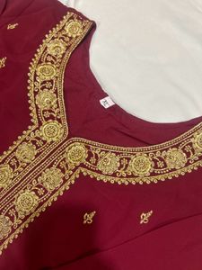 Elegant Maroon Embroidered Kurta sharara Set