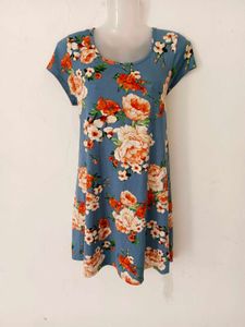 Blue Floral Print Swing Dress