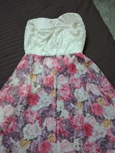 Floral Print Strapless Dress with Bow