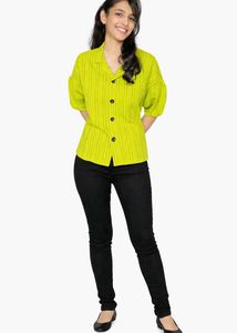 Lime Green Striped Puff Sleeve Top