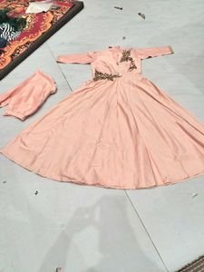 Elegant Peach Embroidered Gown 2 psc
