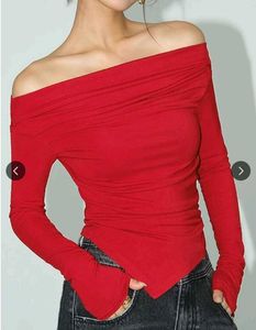 Chic Red Off-Shoulder Long Sleeve Top