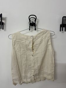 Cream Embroidered Sleeveless Blouse