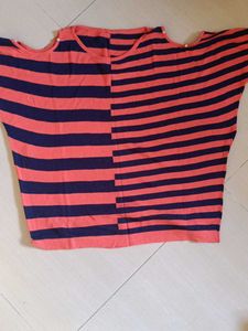 Striped Long Sleeve off shoulder baggy Top