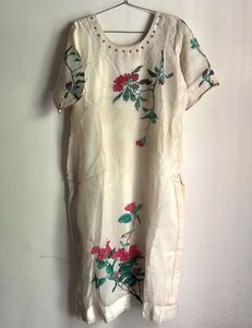 Cream Floral Print with rhinestone Kurta