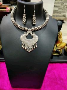 Oxidised Silver Choker & Earrings Set