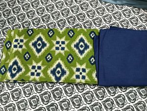 Green & Blue Cotton Dress Material