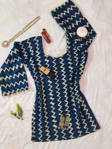 Stylish Blue Zigzag Print Kurta