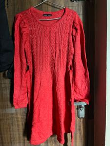 Shein Red Knit Cable Dress with Belt