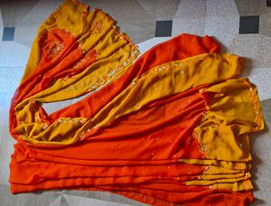 Vibrant Orange and Yellow y2k Saree