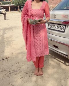 raksha bandhan sequence Peach Chikankari Kurta Set