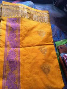 Vibrant Yellow Saree with Purple Border