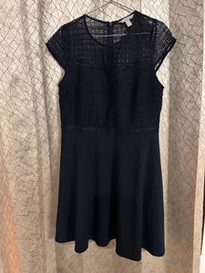H&amp;M Navy Lace Detail A-line Dress