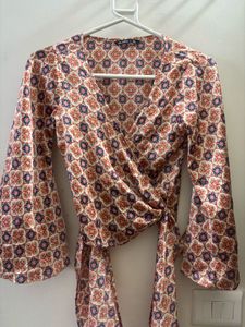 Zudio Boho Tie-Front Blouse w/ bell sleeves