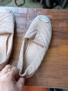 Beige Quilted Slip-on Shoes
